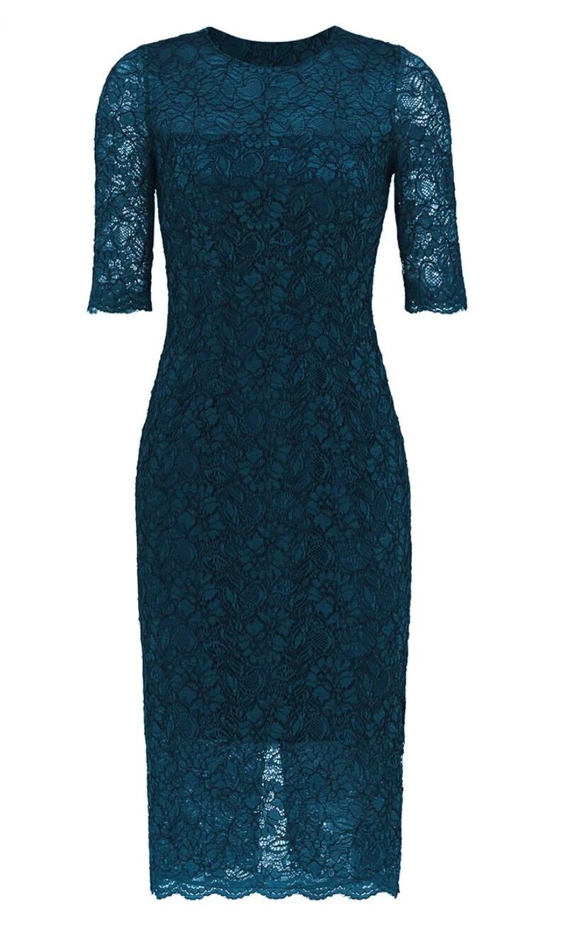 ML Monique Lhuillier Teal Floral Lace Cocktail Dress size 2